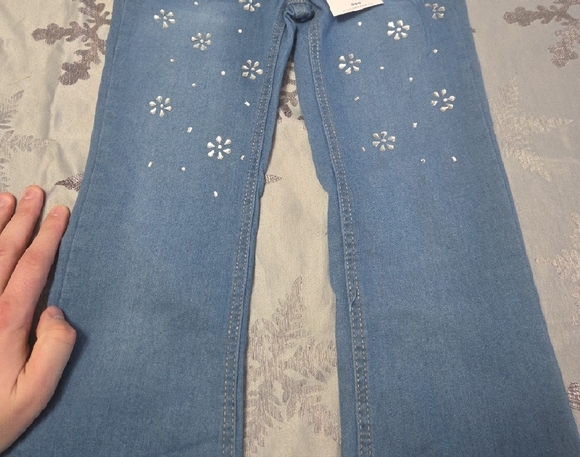 Wallflower Girls's Size 10 Light Blue Floral Flare Jeans - Picture 3 of 11